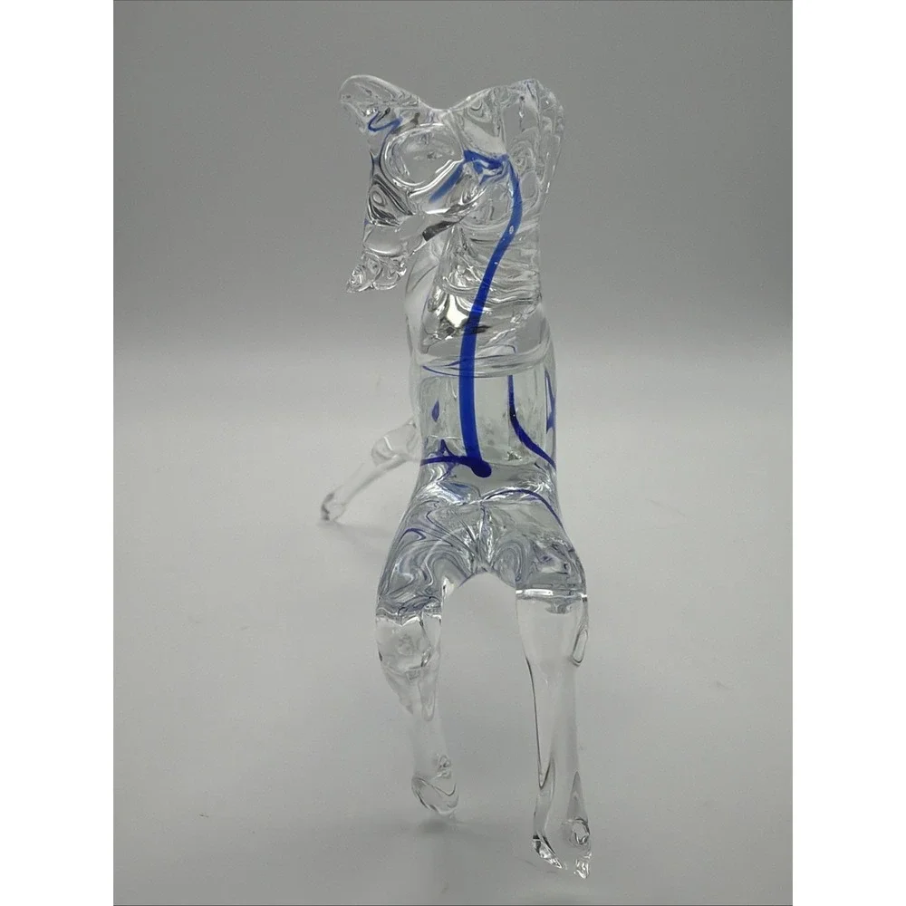 Vintage Murano Style Art Glass Horse Figurine Clear Cobalt Blue 8.25
